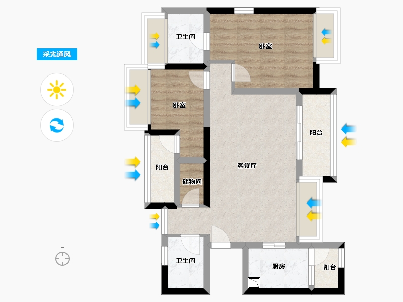 广东省-深圳市-公园花半里-64.43-户型库-采光通风