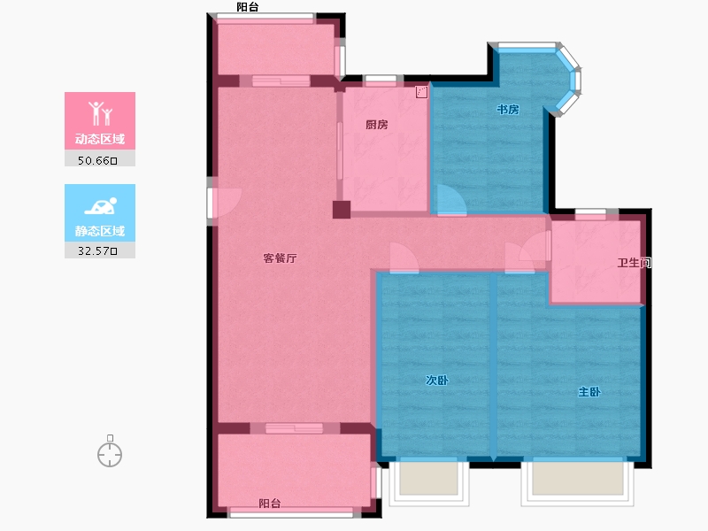 湖北省-武汉市-龙台二期桃源-74.20-户型库-动静分区