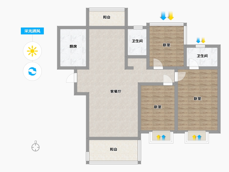 湖南省-岳阳市-滨水天玺-102.05-户型库-采光通风