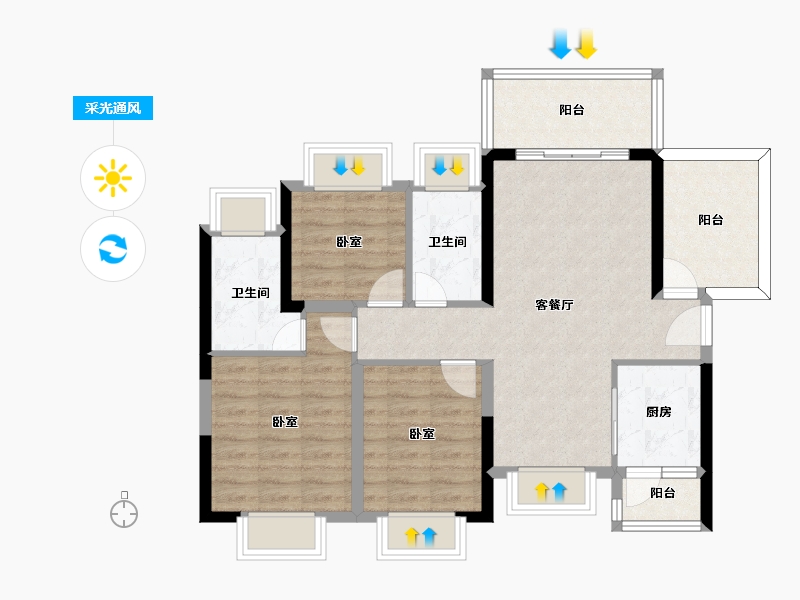 广东省-惠州市-碧桂园城央印象-82.17-户型库-采光通风