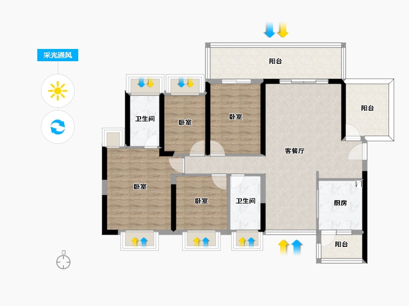 广东省-惠州市-碧桂园城央印象-108.63-户型库-采光通风