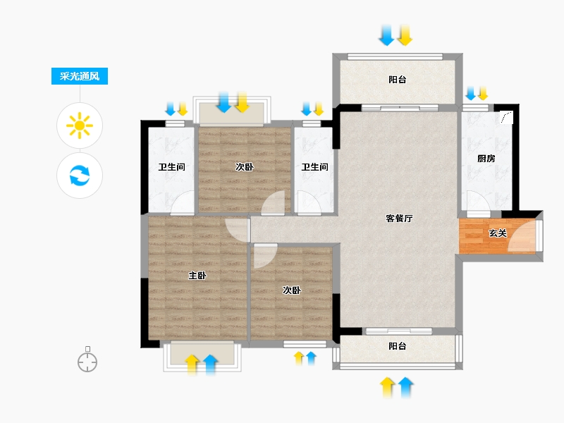 广东省-湛江市-海伦堡·御园-99.80-户型库-采光通风