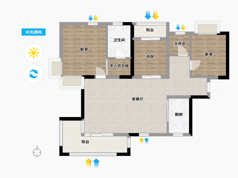 湖南省-岳阳市-万象瑞城-91.84-户型库-采光通风