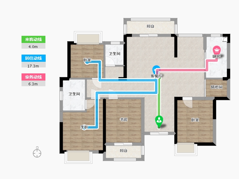 湖北省-武汉市-龙台二期桃源-108.55-户型库-动静线