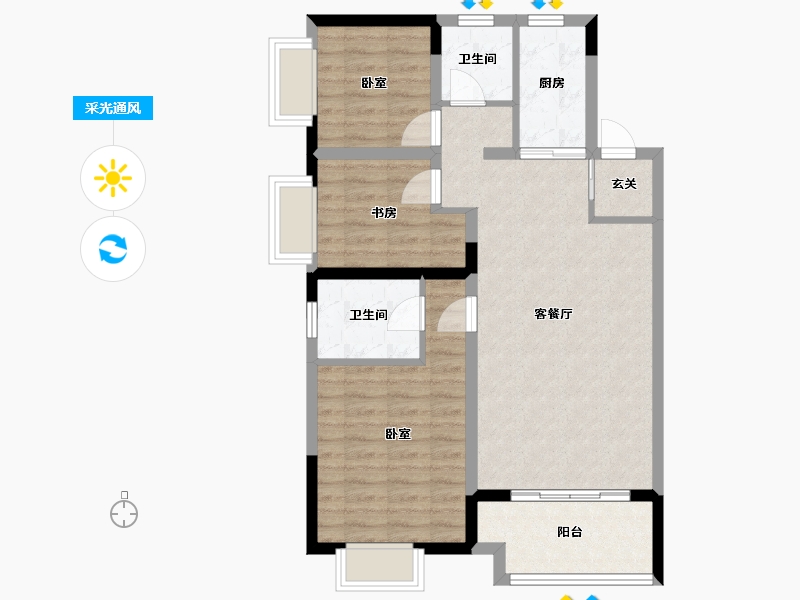 湖南省-岳阳市-万象瑞城-80.88-户型库-采光通风