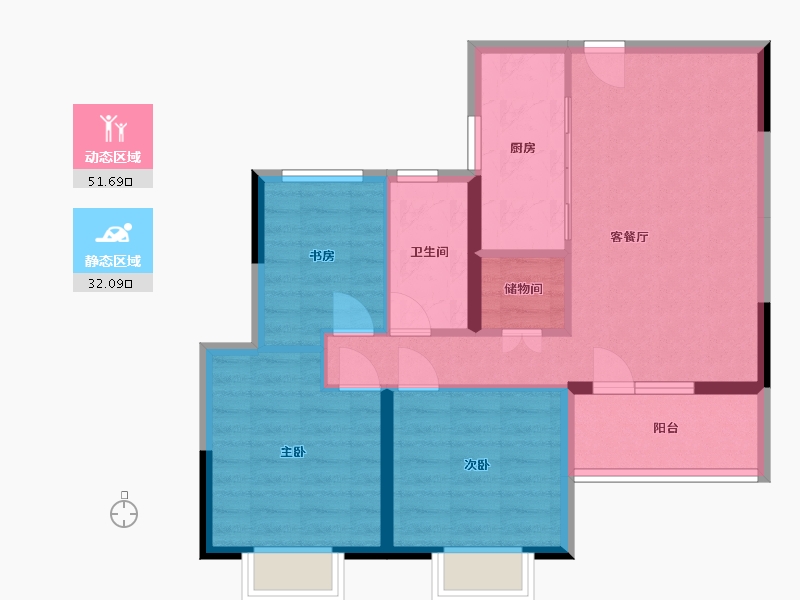 湖北省-武汉市-中建东湖锦城-74.88-户型库-动静分区