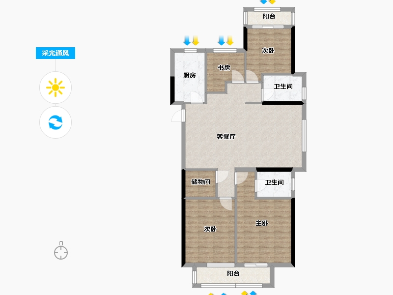 湖北省-武汉市-中建东湖锦城-102.54-户型库-采光通风