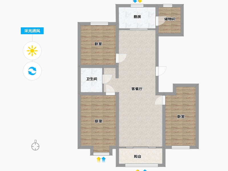 宁夏回族自治区-银川市-银帝桃源里-90.42-户型库-采光通风