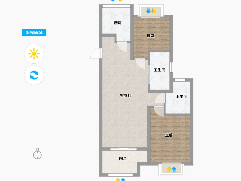 江苏省-苏州市-万科碧桂园-71.00-户型库-采光通风