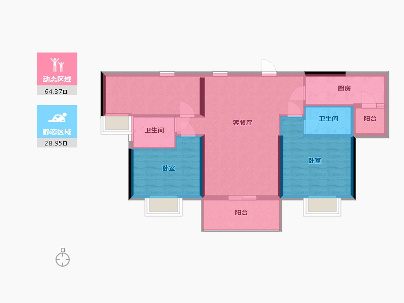 广东省-汕尾市-碧桂园·华附凤凰城-83.57-户型库-动静分区