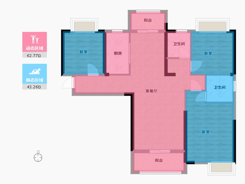 湖北省-武汉市-盘龙理想世家-94.80-户型库-动静分区