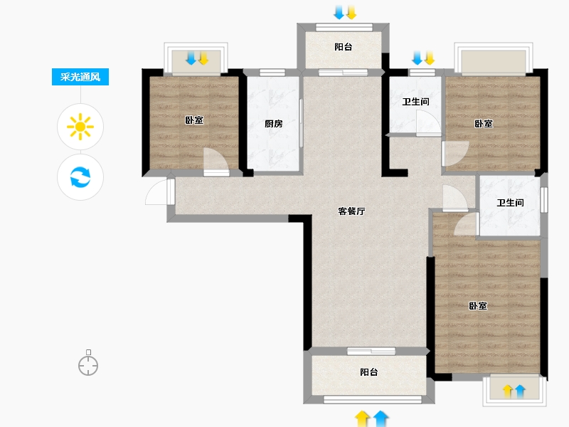 湖北省-武汉市-盘龙理想世家-94.80-户型库-采光通风