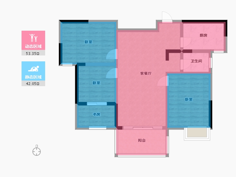 湖南省-岳阳市-滨水天玺-84.64-户型库-动静分区