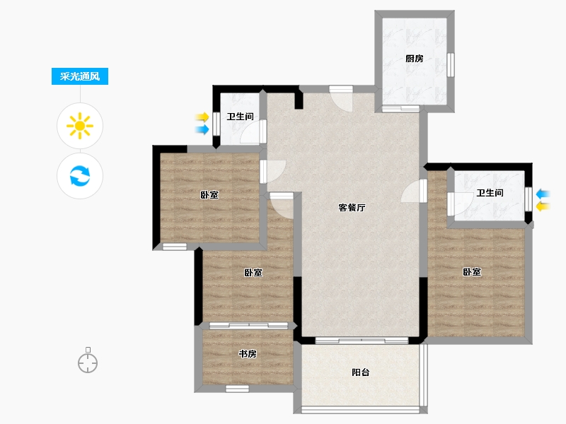 湖南省-岳阳市-滨水天玺-96.27-户型库-采光通风