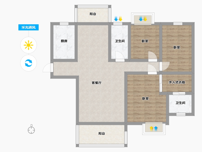 湖南省-岳阳市-滨水天玺-92.56-户型库-采光通风