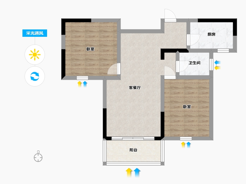 湖南省-岳阳市-滨水天玺-67.41-户型库-采光通风