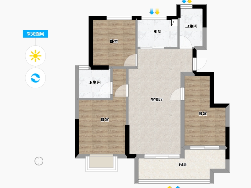 浙江省-嘉兴市-鸿翔·南辰名都-71.00-户型库-采光通风