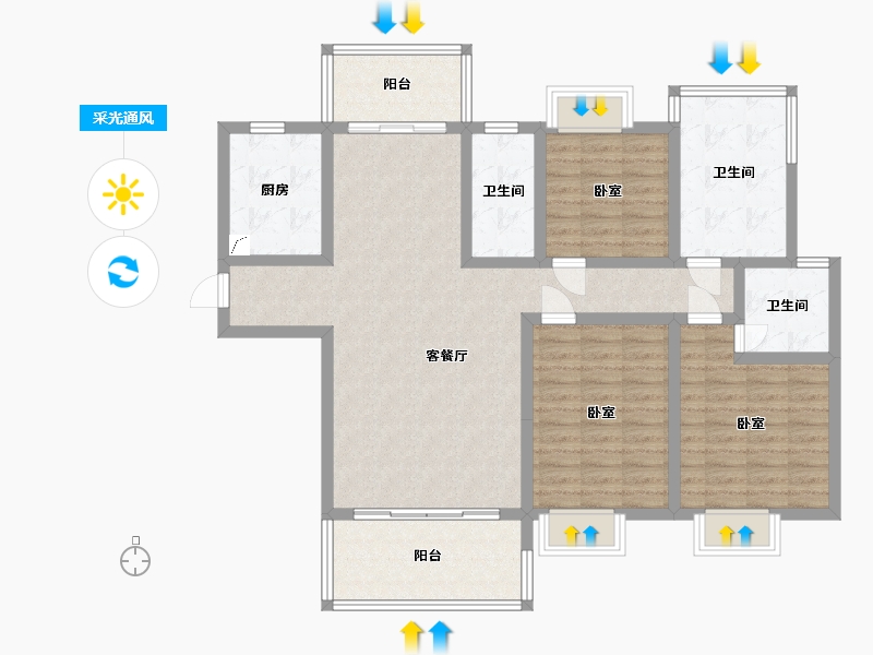 湖南省-岳阳市-滨水天玺-114.58-户型库-采光通风