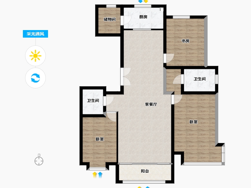 宁夏回族自治区-银川市-银帝桃源里-115.95-户型库-采光通风