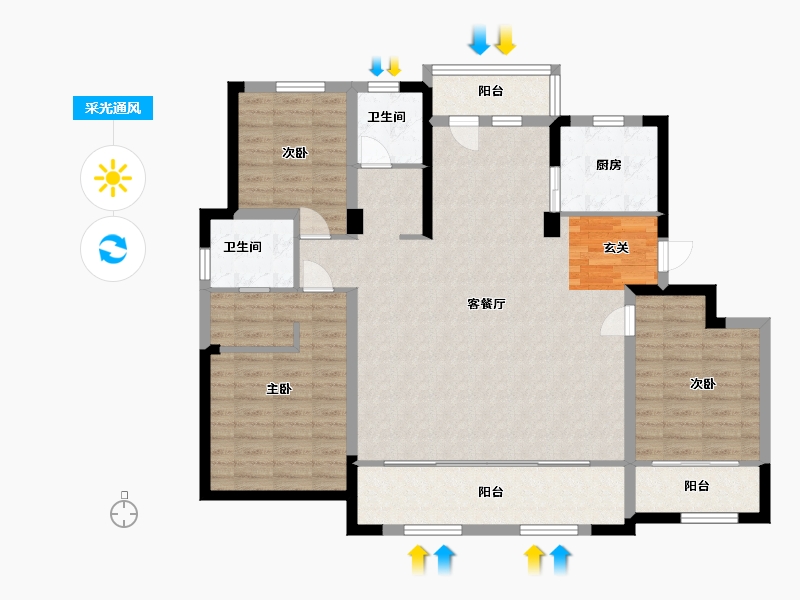 山东省-青岛市-鑫江合院-120.00-户型库-采光通风