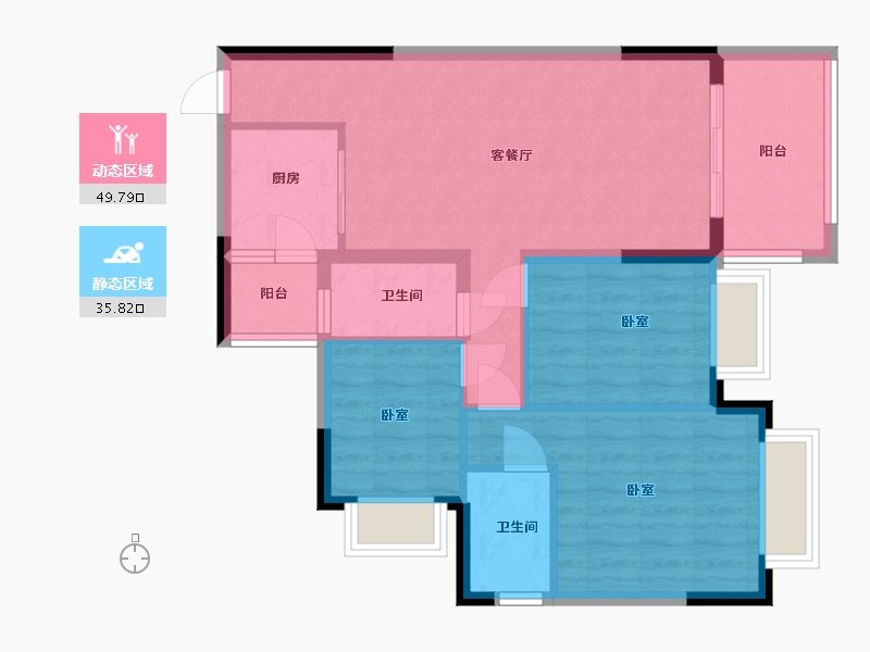 广东省-清远市-东方明珠·阳光橙-76.45-户型库-动静分区