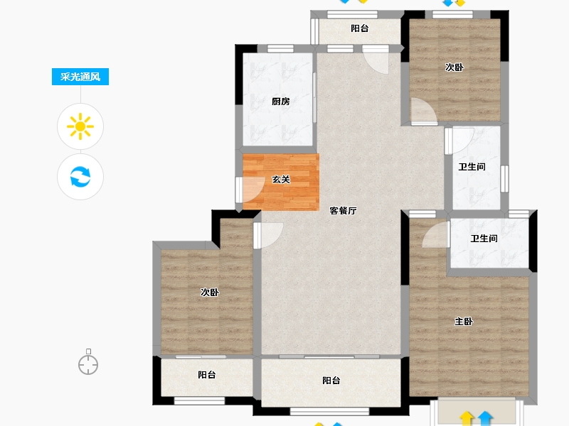 山东省-青岛市-鑫江合院-104.00-户型库-采光通风