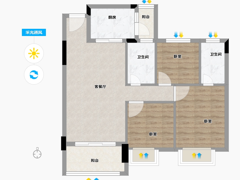 广东省-广州市-云峰学府南苑-70.59-户型库-采光通风