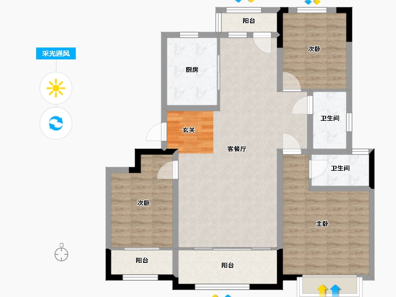 山东省-青岛市-鑫江合院-102.40-户型库-采光通风