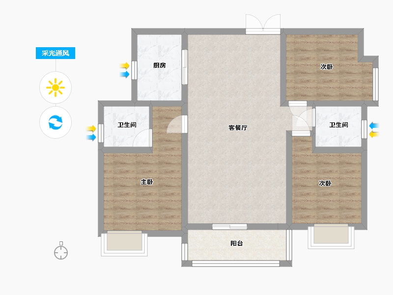 湖南省-常德市-时代华府-88.68-户型库-采光通风