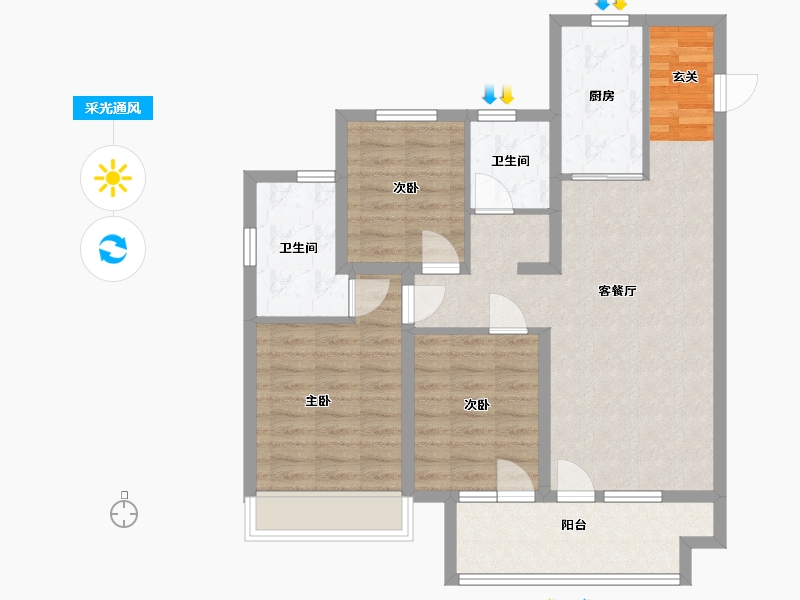 山东省-青岛市-旭辉银盛泰星韵城-86.40-户型库-采光通风