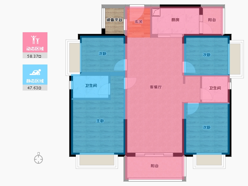 湖南省-长沙市-宁乡美的城-96.67-户型库-动静分区