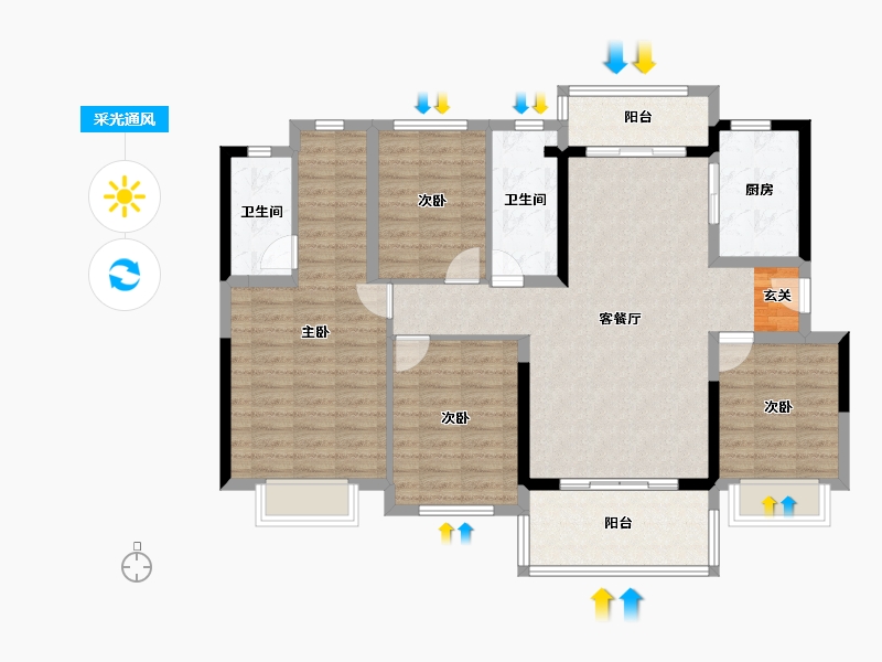 广东省-惠州市-碧桂园紫台-113.58-户型库-采光通风