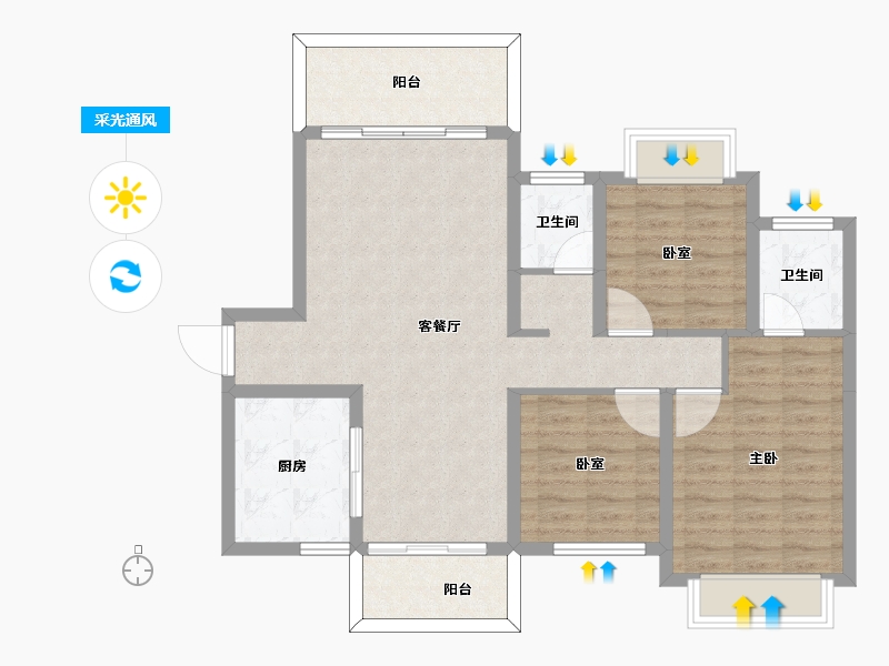 湖南省-郴州市-德泰鑫龙华府-90.79-户型库-采光通风