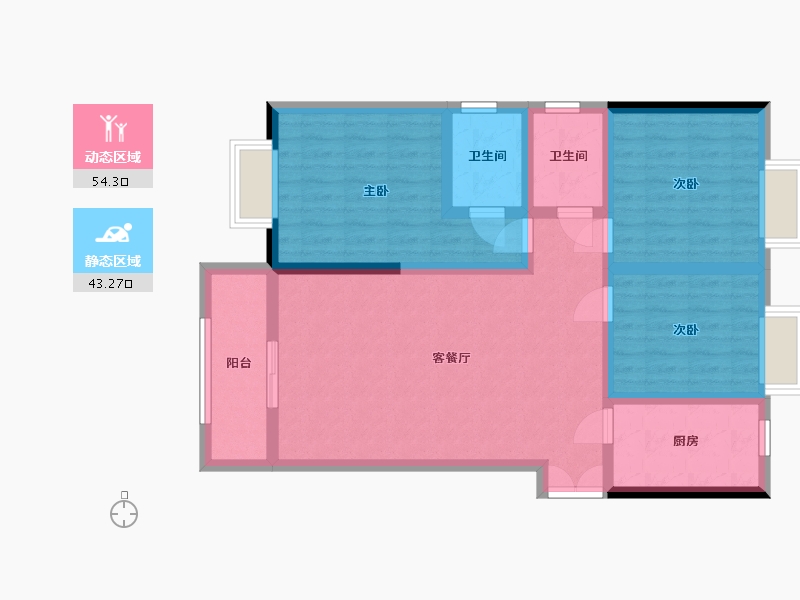 陕西省-安康市-滨江尚城-86.32-户型库-动静分区