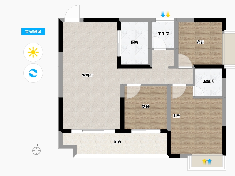 湖南省-郴州市-德泰鑫龙华府-82.66-户型库-采光通风