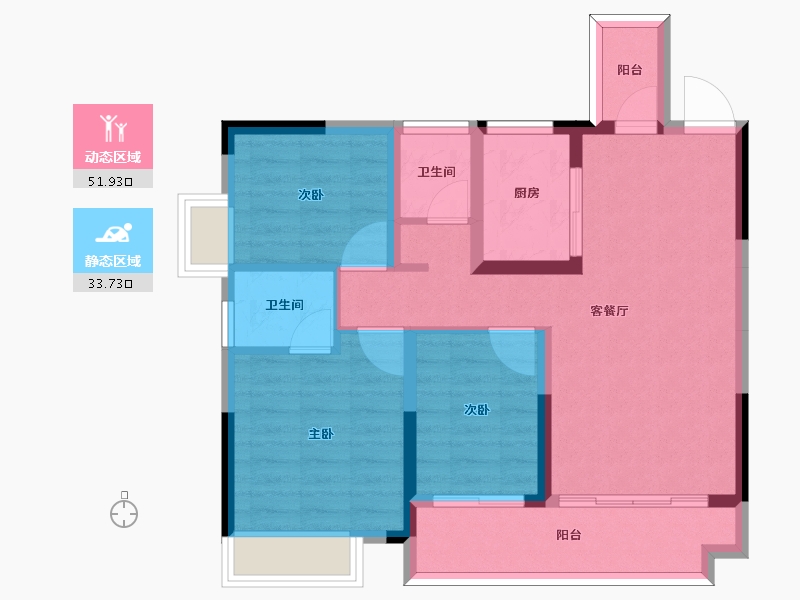 湖南省-郴州市-德泰鑫龙华府-76.02-户型库-动静分区