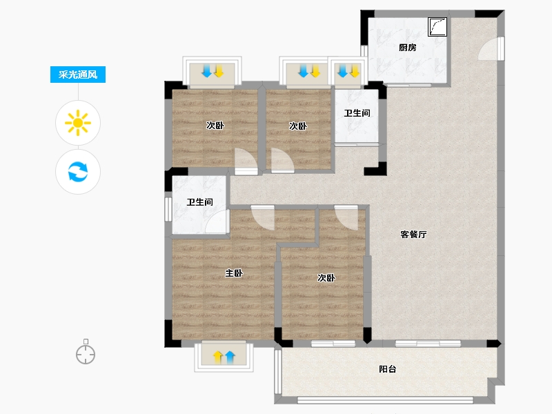 湖南省-常德市-碧桂园澧州华府-110.06-户型库-采光通风