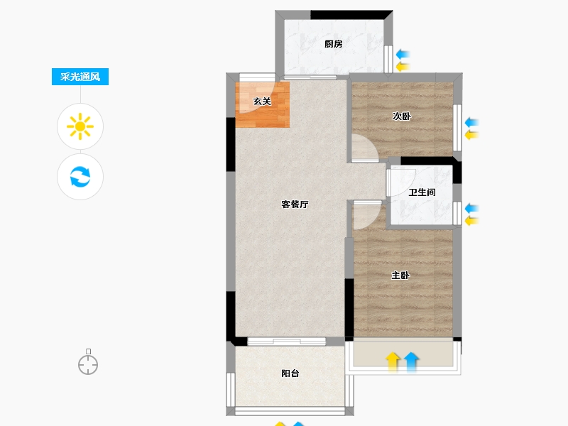 广东省-清远市-碧桂园鹤鸣洲-55.41-户型库-采光通风