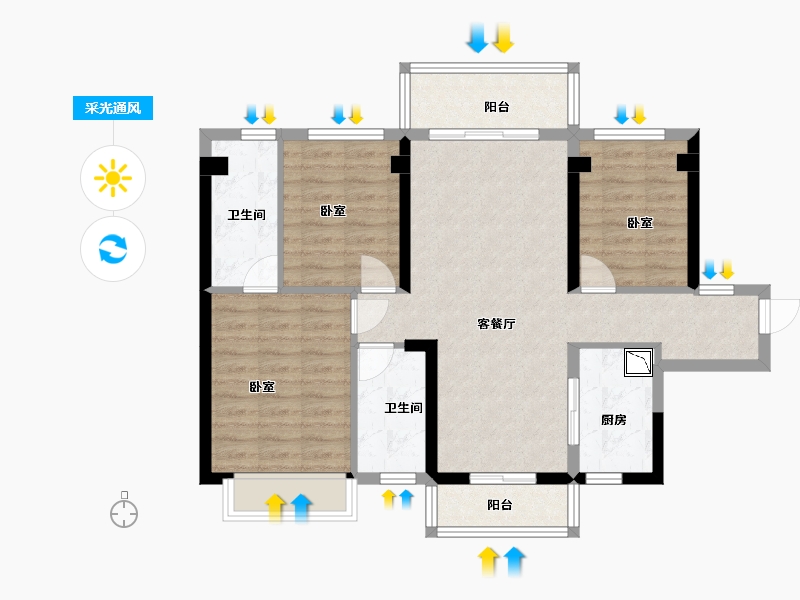 广东省-深圳市-碧桂园十里银滩维港湾-84.32-户型库-采光通风