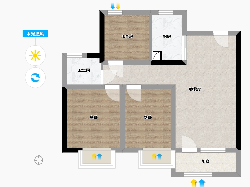 山东省-青岛市-世茂锦域-56.85-户型库-采光通风