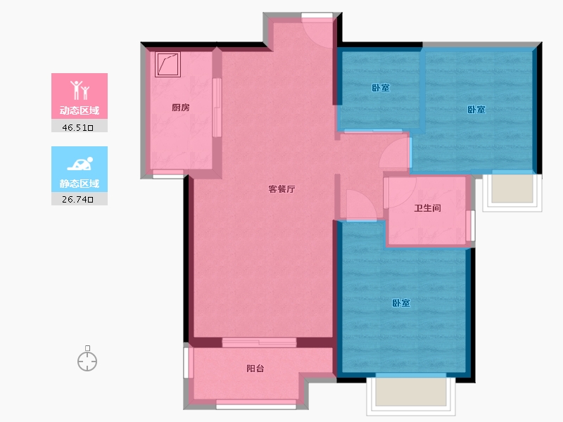 湖北省-武汉市-海尔产城创国际广场住宅-64.88-户型库-动静分区