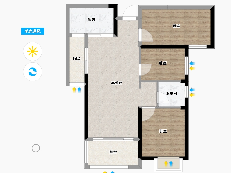 湖南省-长沙市-长房·宁都公馆-75.94-户型库-采光通风