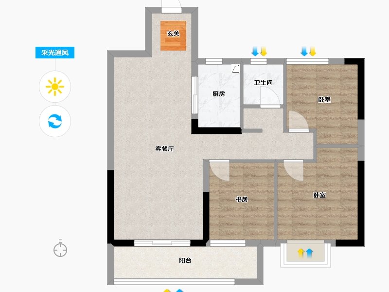 湖北省-武汉市-武汉英赫当代城MOMΛ-76.00-户型库-采光通风