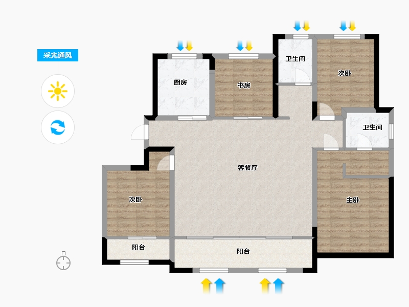 山东省-青岛市-鑫江合院-124.80-户型库-采光通风