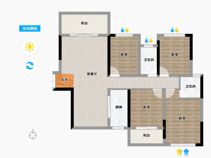 湖南省-衡阳市-鸿运府-104.40-户型库-采光通风