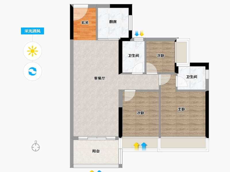 广东省-清远市-碧桂园鹤鸣洲-73.61-户型库-采光通风