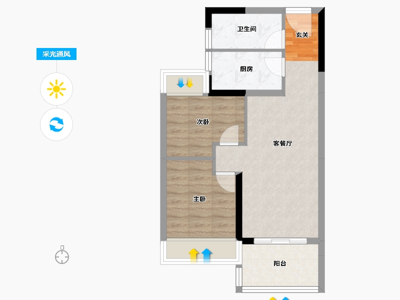 广东省-清远市-碧桂园鹤鸣洲-55.43-户型库-采光通风