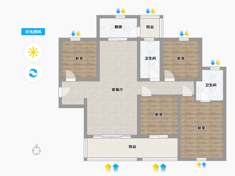 湖南省-怀化市-金为·潇湘锦城-106.14-户型库-采光通风