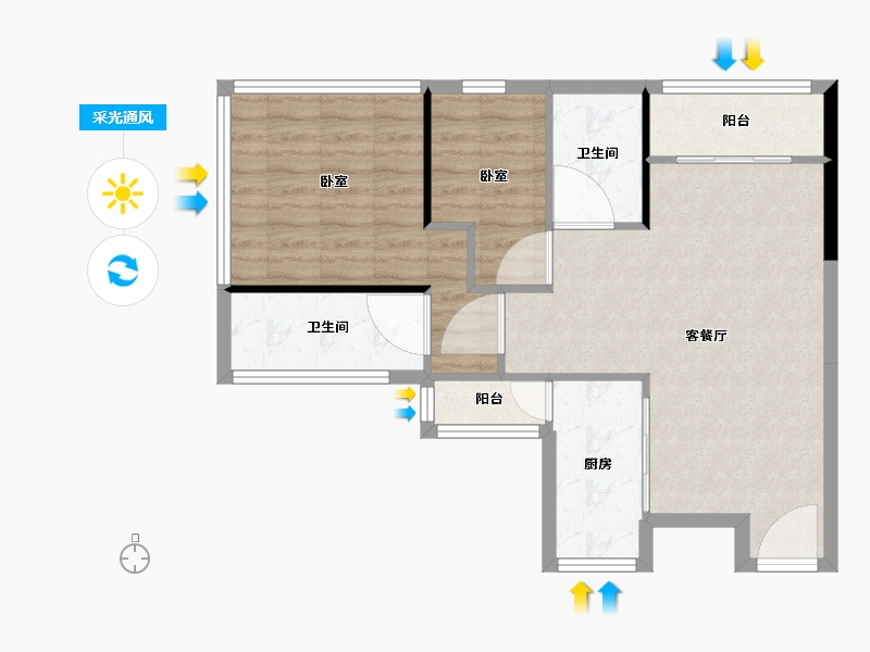 广东省-深圳市-满京华·云晓公馆-70.01-户型库-采光通风