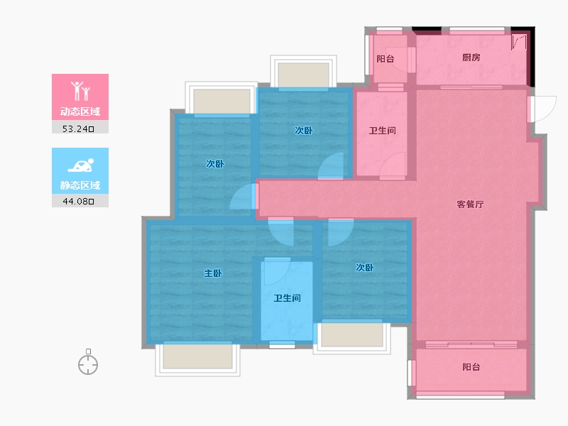 云南省-昆明市-旭辉金科春夏里-85.62-户型库-动静分区